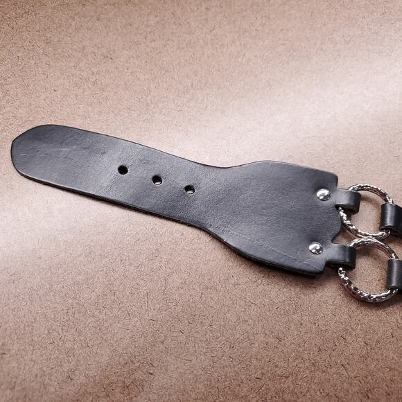 NWOT Ansaldo Dual Row Hammer Textured O-Ring Belt Leather Italy Punk Goth Rock - Picture 3 of 10